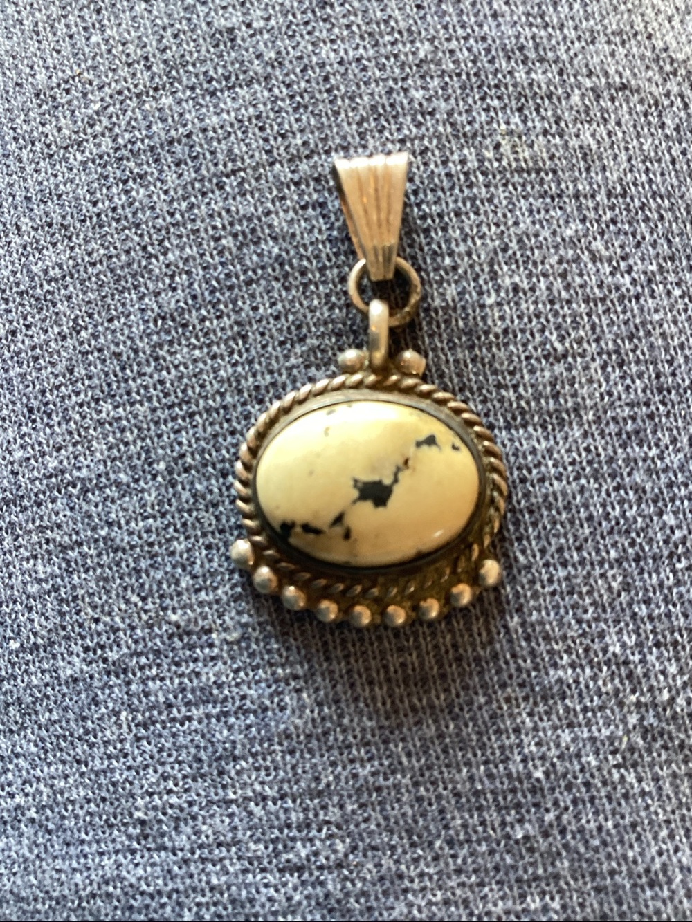 White Buffalo Turquoise pendant.  Vintage Old style sterling silver